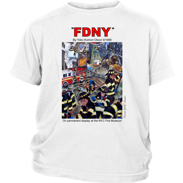 FDNY Painting by Yoko Komori Olson 2-SIDE YOUTH T-Shirt KEEP BACK 200 FEET