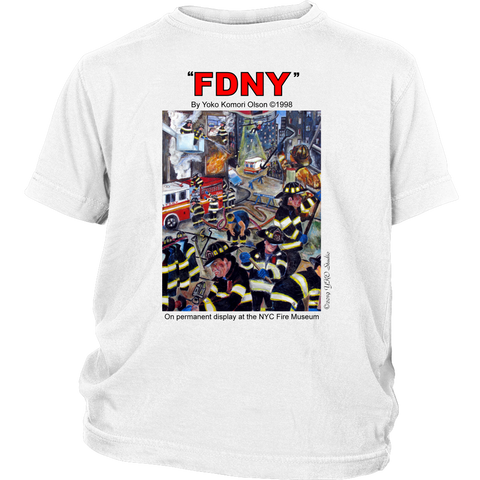 FDNY Painting by Yoko Komori Olson 2-SIDE YOUTH T-Shirt KEEP BACK 200 FEET